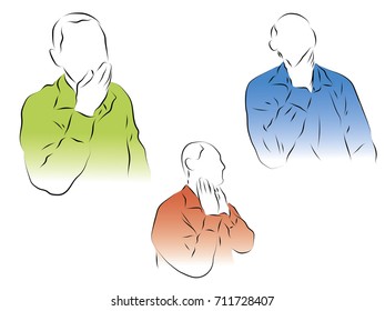 A set of pictures on the subject of sore throat. Colored vector illustration of a cold, influenza, sore throat, cough.