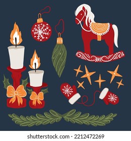 A set of pictures on the theme of celebrating Christmas. Vector illustration