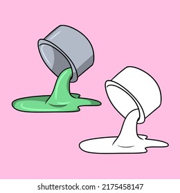 A set of pictures, paint pouring from a jar, liquid, cartoon vector illustration on a colored background