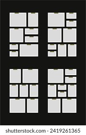 Set Pictures or photos frame collage. comics page grid layout abstract photo frames and digital photo wall template