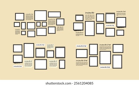 Set Pictures or photos frame collage layout abstract photo frames and digital photo wall template