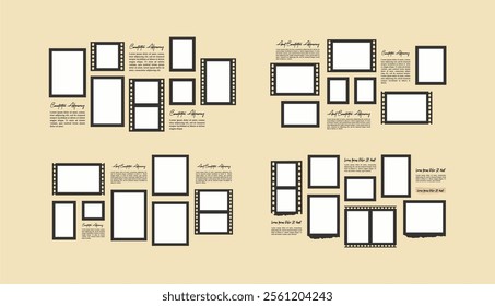 Set Pictures or photos frame collage layout abstract photo frames and digital photo wall template