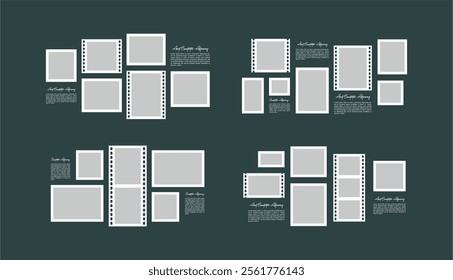 Set Pictures or photos frame collage comics page grid layout abstract photo frames and digital photo wall template