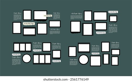 Set Pictures or photos frame collage comics page grid layout abstract photo frames and digital photo wall template