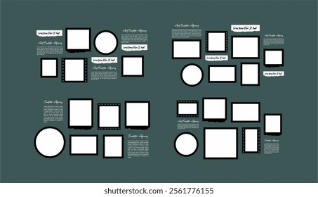 Set Pictures or photos frame collage comics page grid layout abstract photo frames and digital photo wall template