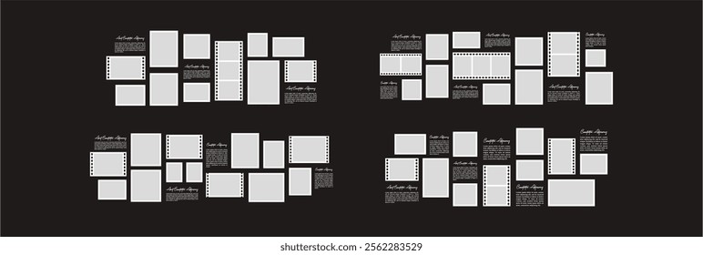 Set Pictures or photos frame collage. comics page grid layout abstract photo frames and digital photo wall template