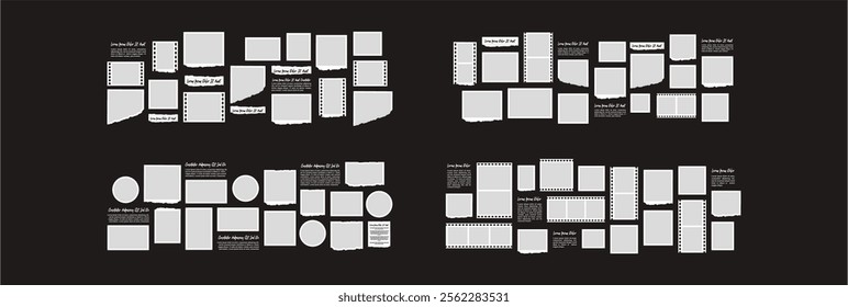 Set Pictures or photos frame collage. comics page grid layout abstract photo frames and digital photo wall template