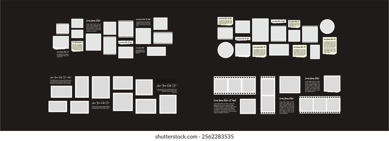 Set Pictures or photos frame collage. comics page grid layout abstract photo frames and digital photo wall template