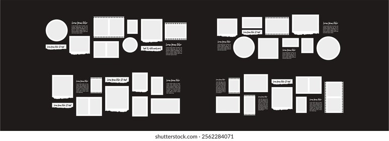 Set Pictures or photos frame collage layout abstract photo frames and digital photo wall template