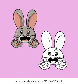 A set of pictures, a rabbit character, Funny character emotions, excitement, vector illustration in cartoon style on a colored background