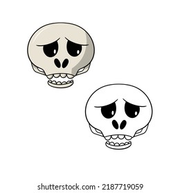 Set of Pictures, Sad Skull, Cute Cartoon skull for a holiday, Vector illustration in cartoon style