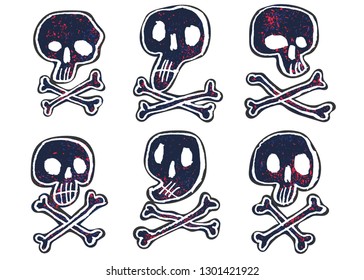 A set of pictures. The skull. 6 color vector illustrations