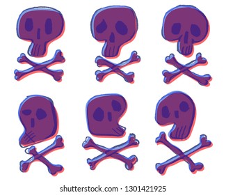 A set of pictures. The skull. 6 color vector illustrations