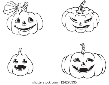 A set of pictures of smiling cheerful pumpkins