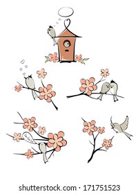 Set of pictures - spring birds