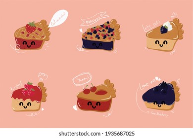 set of pie cake. slices of pies. set of cute pie in different style.