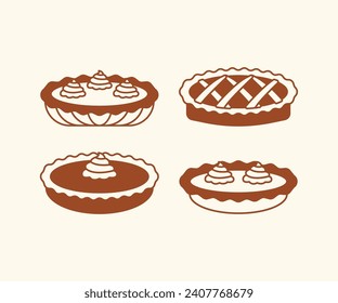 set of pie cakes thanks giving traditional simple vector icon design element collections isolated 