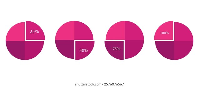  Set of pie chart 10,20,30, 25,50,75,90, percent isolated. Pie chart business infographic isolated on white background.