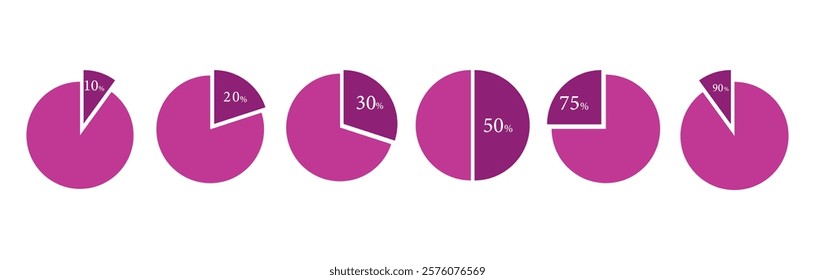  Set of pie chart 10,20,30, 25,50,75,90, percent isolated. Pie chart business infographic isolated on white background.