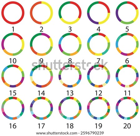 Set of Pie chart color icons,Different color circles donut and pie chart infographic elements set vector illustrasion.
