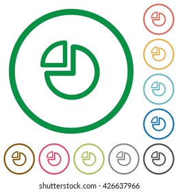 Set of pie chart color round outlined flat icons on white background
