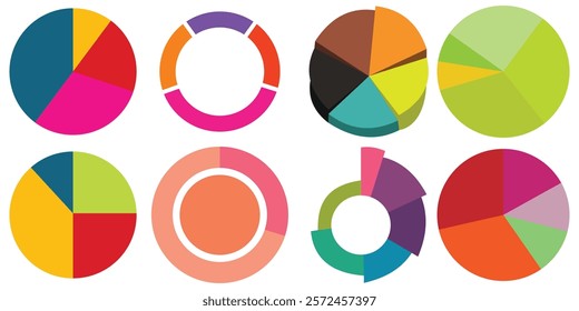 Set of Pie chart color wheel of business report infographic. Colorful Circle section graph and segment. 2,3,4,5,6,7,8,9,10,11,12 slice steps process cycle. Progress sector round diagram part symbol.