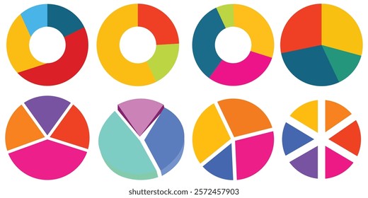Set of Pie chart color wheel of business report infographic. Colorful Circle section graph and segment. 2,3,4,5,6,7,8,9,10,11,12 slice steps process cycle. Progress sector round diagram part symbol.