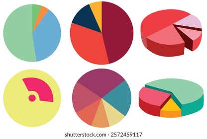 Set of Pie chart color wheel of business report infographic. Colorful Circle section graph and segment. 2,3,4,5,6,7,8,9,10,11,12 slice steps process cycle. Progress sector round diagram part symbol.