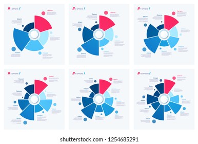 Set of pie chart concepts. Vector templates for web, presentations, reports, visualizations.