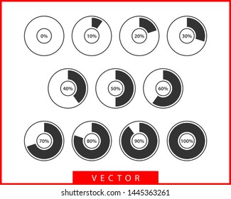 Set pie chart icons. Circle diagram vector. Collection Charts graphs logo template. Flat design.