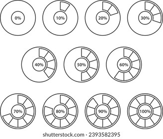 Establecer iconos de gráfico circular. Vector de diagrama de círculo. Plantilla de logotipo de gráficos de gráficos de colección. Diseño plano.