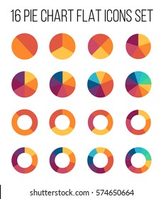 Conjunto de iconos de gráficos circulares en estilo plano fino moderno. Símbolos de diagrama de alta calidad para infografía. Elementos de gráfico circular simple en un fondo blanco.
