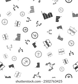 Set Pie chart infographic, Arrow, Layers and Digital speed meter on seamless pattern. Vector