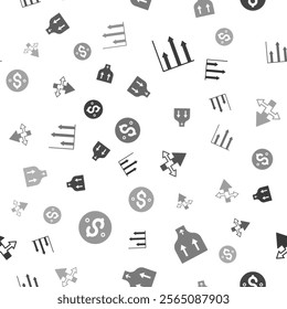 Set Pie chart infographic, Arrow,  and Dollar symbol on seamless pattern. Vector