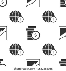 Set Pie chart infographic, Coin money with dollar symbol and Earth globe with dollar symbol on seamless pattern. Vector