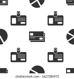 Set Pie chart infographic, Credit card and Identification badge on seamless pattern. Vector