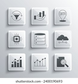 Set Pie chart infographic, Document with, Network cloud connection, Server, Processor CPU, Sales funnel and Data analysis icon. Vector