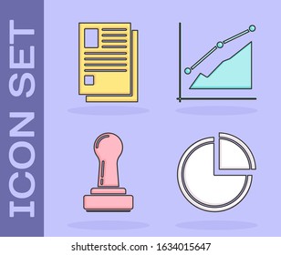 Set Pie chart infographic, File document, Stamp and Pie chart infographic icon. Vector