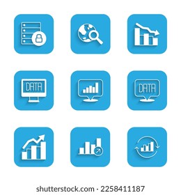 Set Pie chart infographic, Financial growth, Data analysis, decrease and Server security with padlock icon. Vector