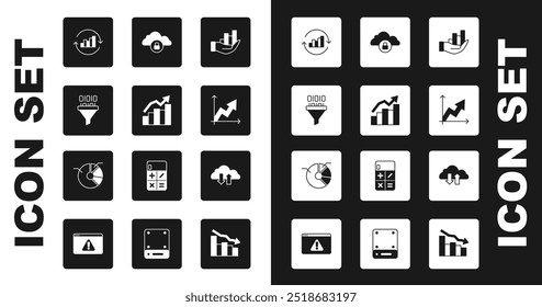 Establecer infografía de gráfico circular, crecimiento financiero, código binario, bloqueo de computación en la nube, Descarga y Cargar e ícono. Vector