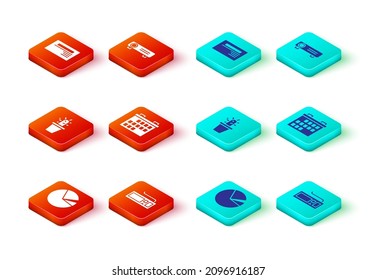 Set Pie chart infographic, Keyboard, Cactus and succulent pot, Calendar, Movie, film, media projector and Business card icon. Vector