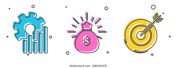 Set Pie chart infographic, Money bag and Target icon. Vector