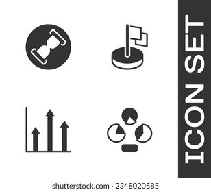 Set Pie chart infographic, Old hourglass with sand,  and Flag icon. Vector