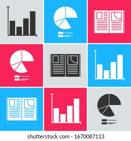Set Pie chart infographic, Pie chart infographic and Open book icon. Vector