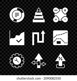 Set Pie chart infographic, Pyramid infographics, Infographic element, Wrench and gear, Arrow, Percent up arrow, Financial growth increase and  icon. Vector