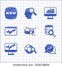 Set Pie chart infographic, Search data analysis, Financial growth, Server, Monitor with, Graph,  and Website template icon. Vector