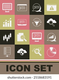 Set Pie chart infographic, Search cloud computing, Data analysis, Binary code and Sales funnel with icon. Vector