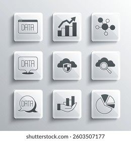 Set Pie chart infographic, Search cloud computing, Cloud and shield, Data analysis,  and Mind map icon. Vector