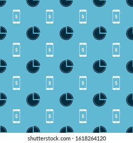 Set Pie chart infographic and Smartphone with dollar symbol on seamless pattern. Vector