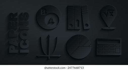 Kreisdiagramm-Infografik festlegen, Quadratwurzel eines Symbols, Diagramm, Diagramm, Diagramm, Rechner, Office-Ordner und Untergruppen, Mathematik, ist Untergruppe nach Symbol. Vektorgrafik
